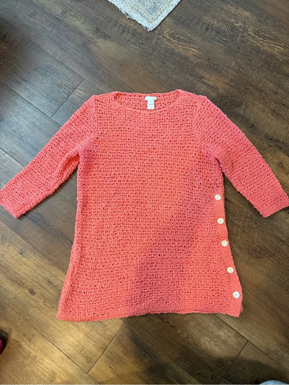 J. Jill Coral Scoop-Neck Crochet Tunic with Side Buttons